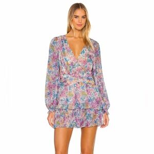 Sweet Pot Silk Watercolor Floral Tiered Mini Dress Size 4 US 100% Silk Coquette